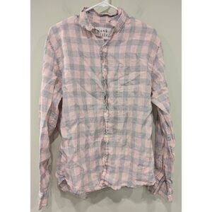 Frank & Eileen Pink Grey Plaid 100% Linen Long Sleeve Button Down Shirt Large